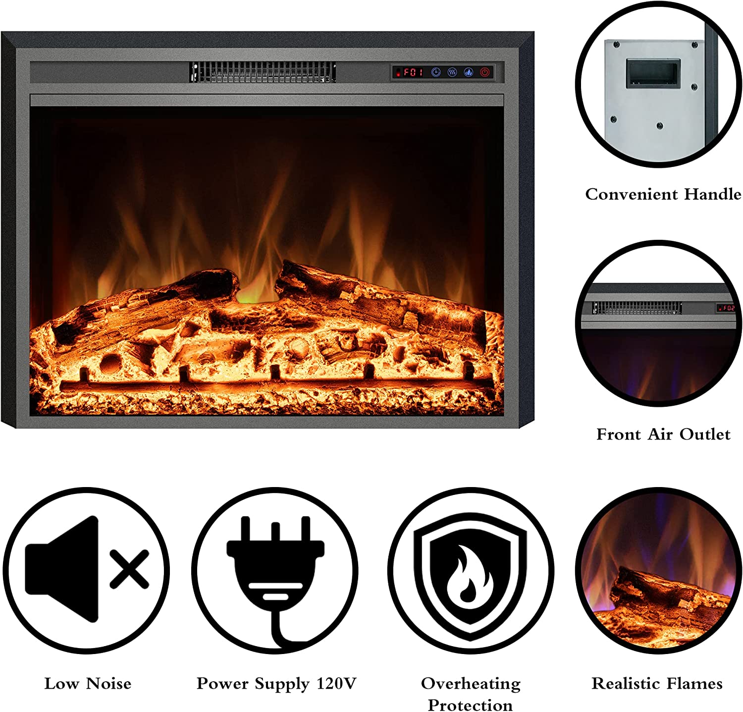 Electric Fireplace with Remote Control, Adjustable Flame Colors, Timer&Overheating Protection, 750/1500W