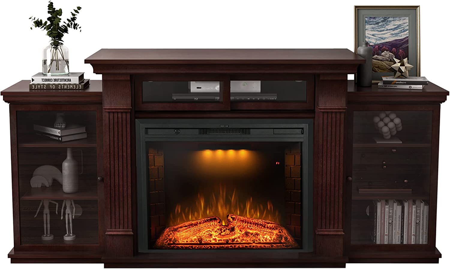 67 Inch Electric Fireplace TV Stand with 25" Fireplace Insert, Brown