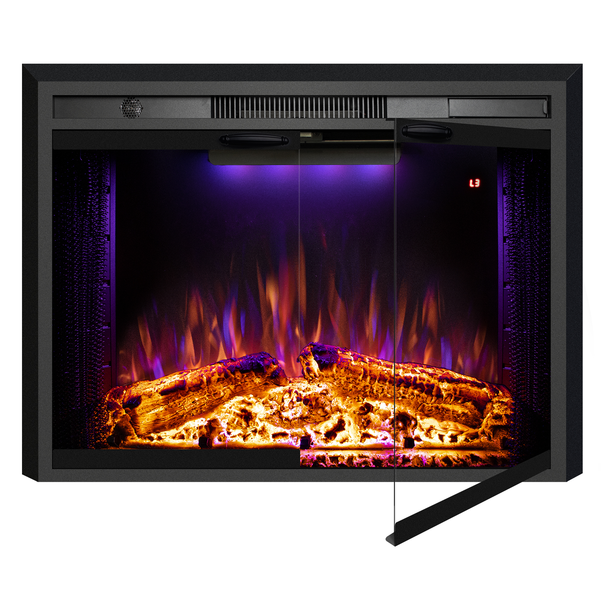 Electric Fireplace Inserts with Glass Door and Mesh Screen, Multicolor Flames & Fire Crackling Sounds, Timer, Overheating Protection Fireplace Heater, 750/1500W