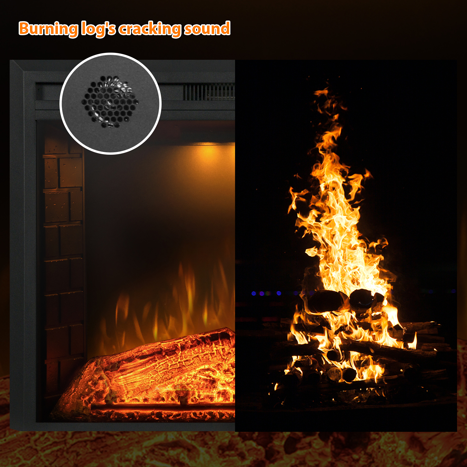 Valuxhome Electric Fireplace Inserts with Fire Crackling Sound, Adjustable Light & Flame Brightness